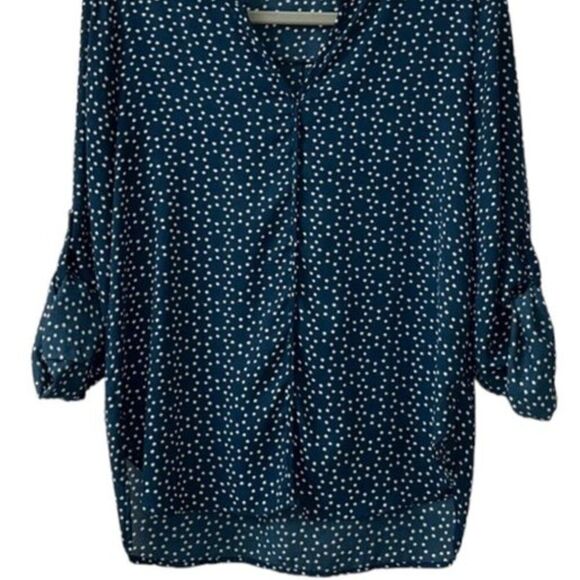 Collective Concepts Women's Green & White Polka Dot Blouse Roll-Tab Sleeve Small - Picture 5 of 9
